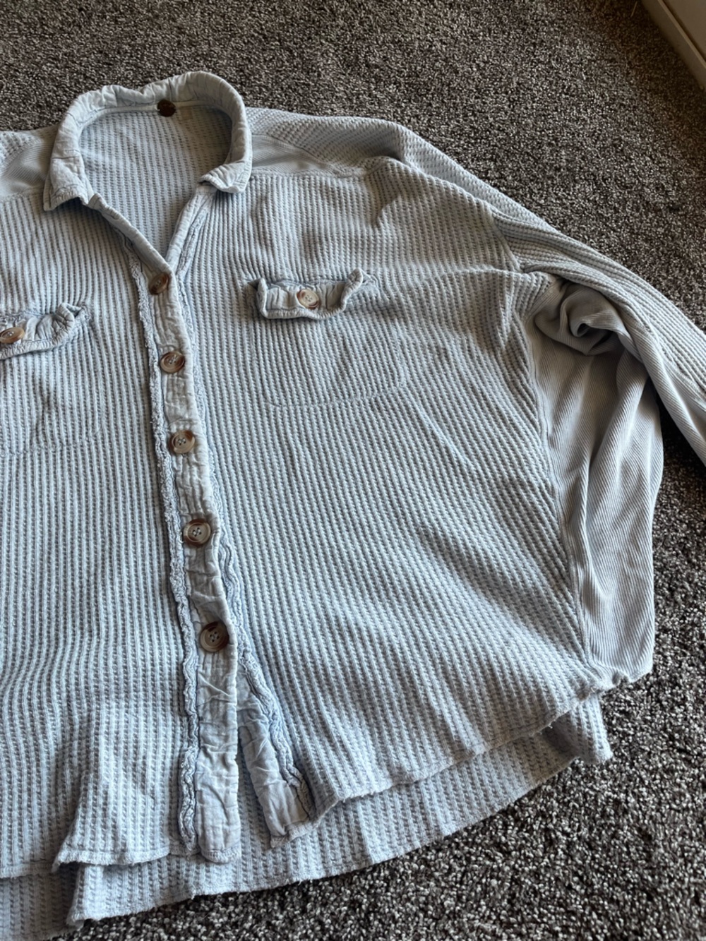 FP Light Blue Waffle Button-Up Shirt Jacket